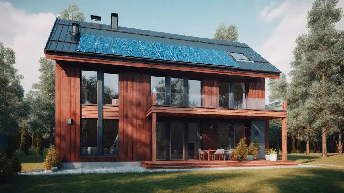 Maison avec un panneau photovoltaïque sur le toit